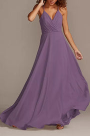 Chiffon A-Line V-Neck Sleeveless Bridesmaid Dress-B19808