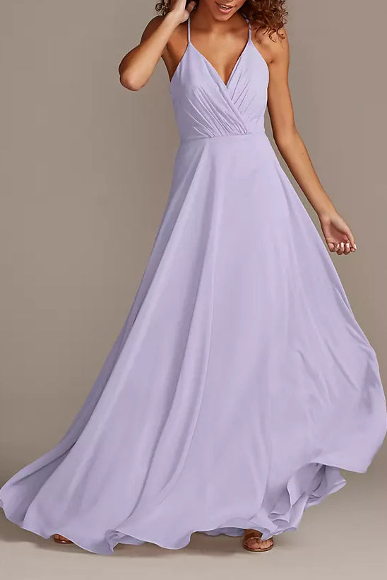 Chiffon A-Line V-Neck Sleeveless Bridesmaid Dress-B19808