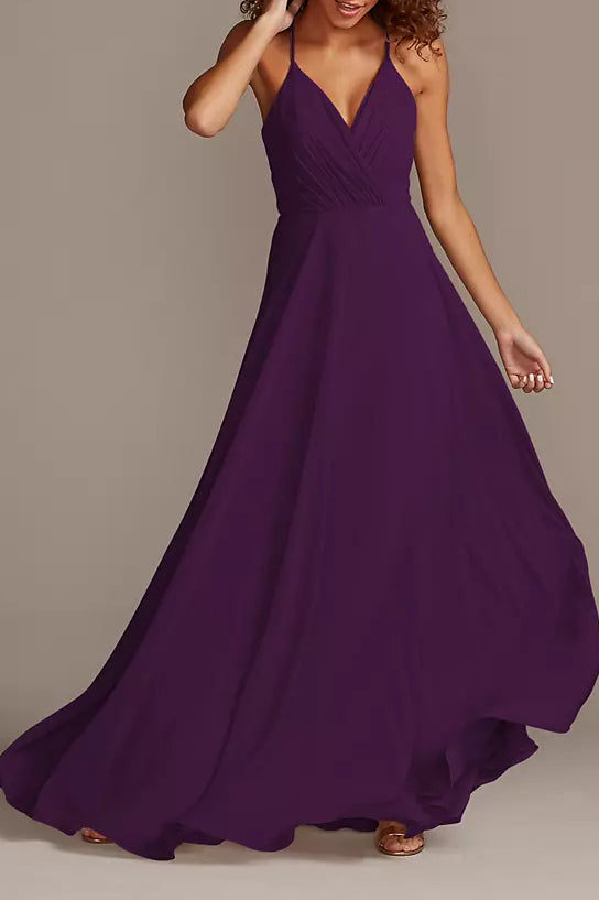 Chiffon A-Line V-Neck Sleeveless Bridesmaid Dress-B19808