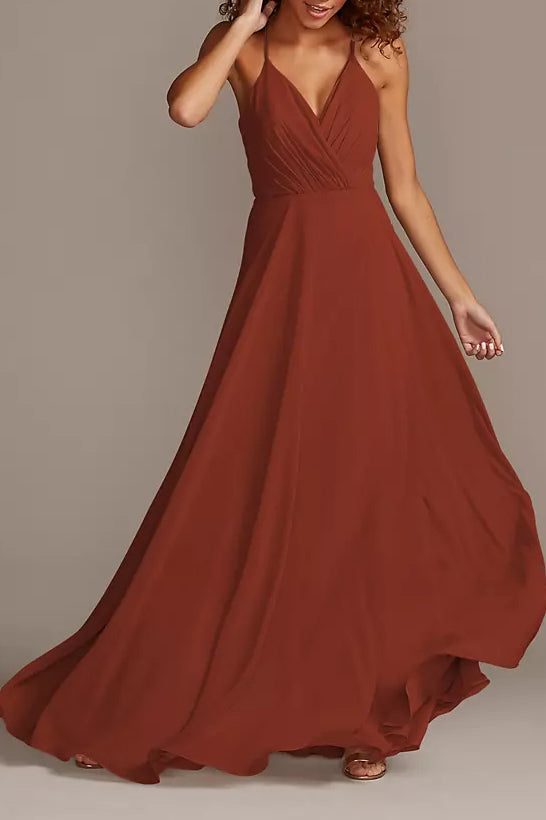 Chiffon A-Line V-Neck Sleeveless Bridesmaid Dress-B19808