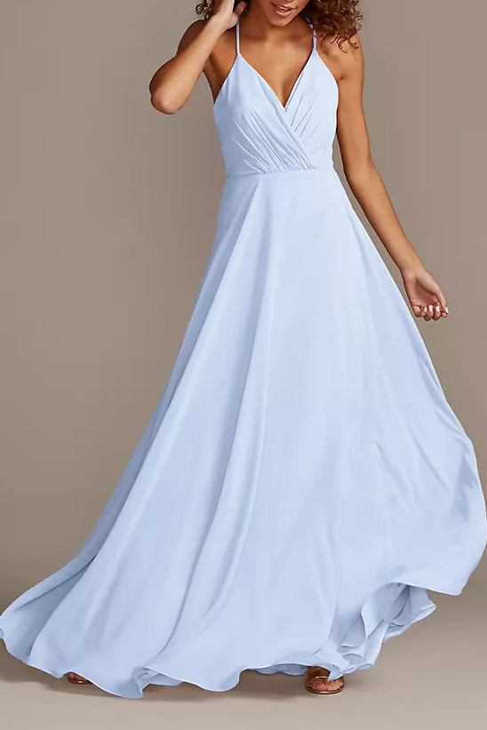 Chiffon A-Line V-Neck Sleeveless Bridesmaid Dress-B19808