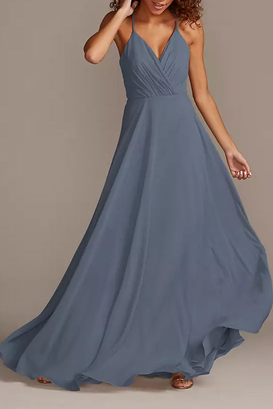 Chiffon A-Line V-Neck Sleeveless Bridesmaid Dress-B19808