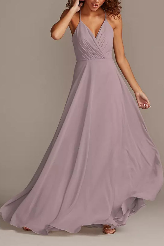 Chiffon A-Line V-Neck Sleeveless Bridesmaid Dress-B19808