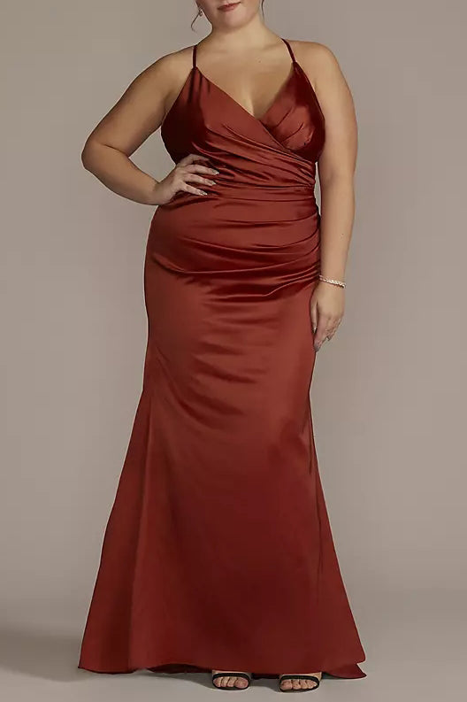 Stretch Satin Column V-Neck Sleeveless Bridesmaid Dress-B19809