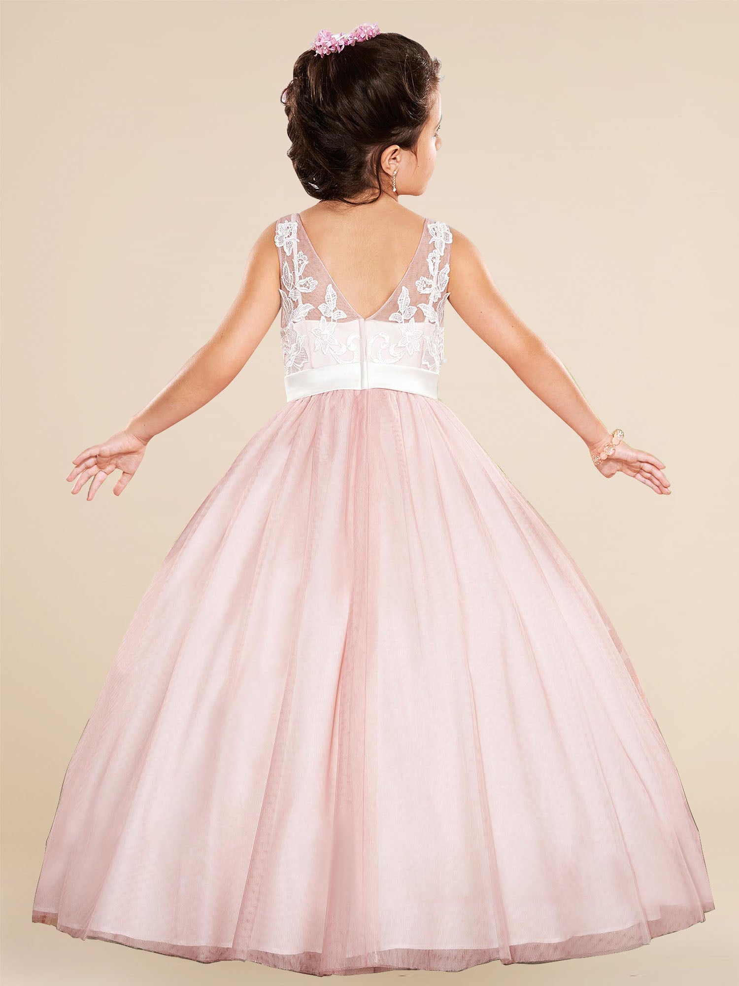 Lace A-Line V-Neck Sleeveless Flower Girl Dress-B500001