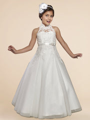 Lace A-Line Stand Collar Sleeveless Flower Girl Dress-B500003