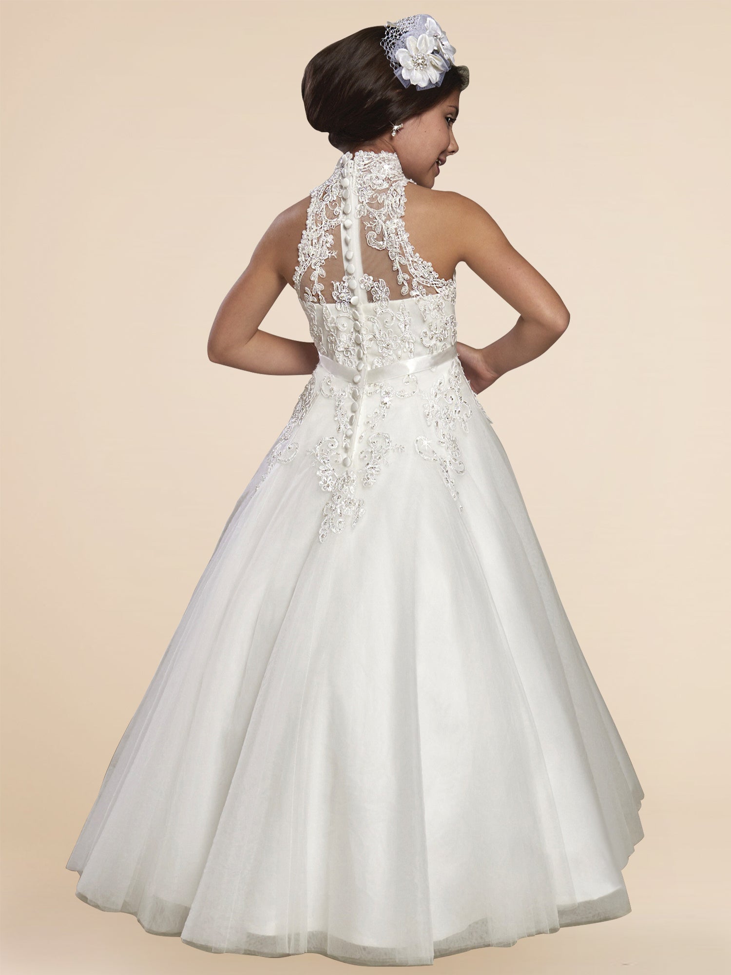 Lace A-Line Stand Collar Sleeveless Flower Girl Dress-B500003