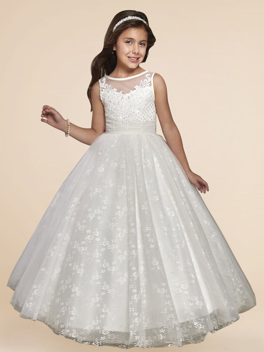 Lace A-Line Scoop Neck Sleeveless Flower Girl Dress-B500004