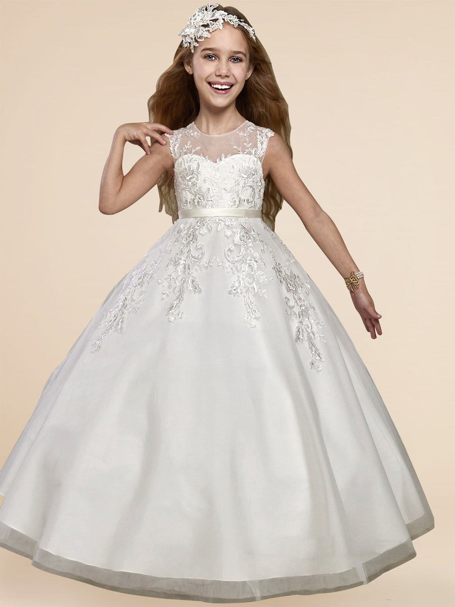 Lace A-Line Scoop Neck Sleeveless Flower Girl Dress-B500005