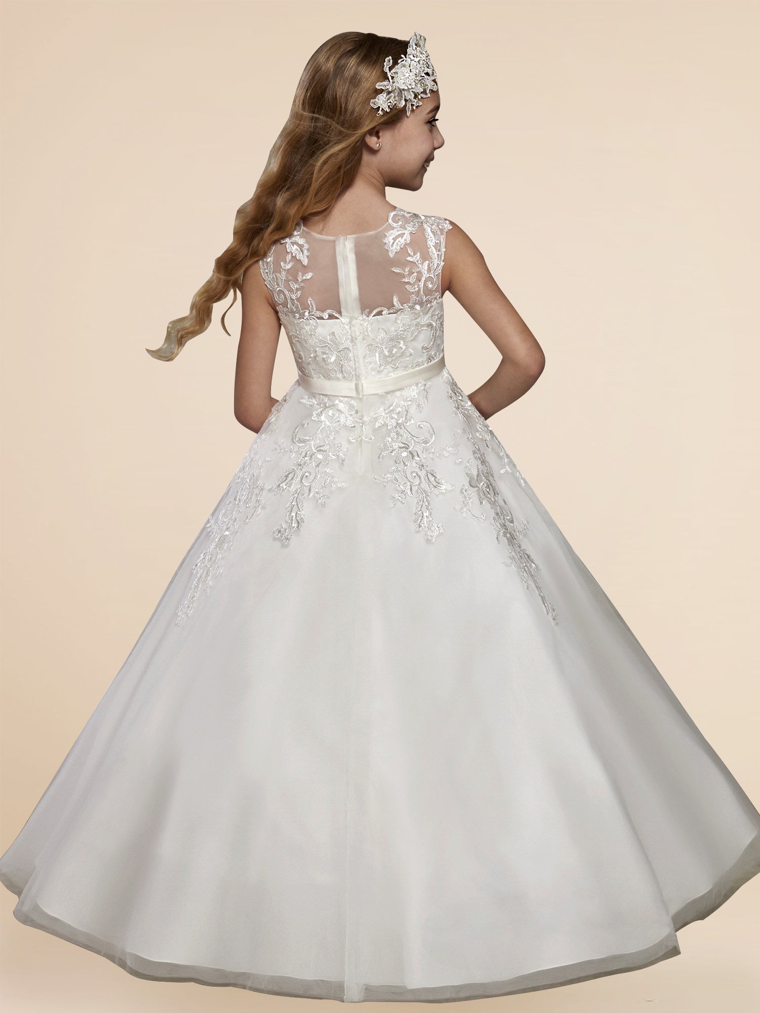 Lace A-Line Scoop Neck Sleeveless Flower Girl Dress-B500005