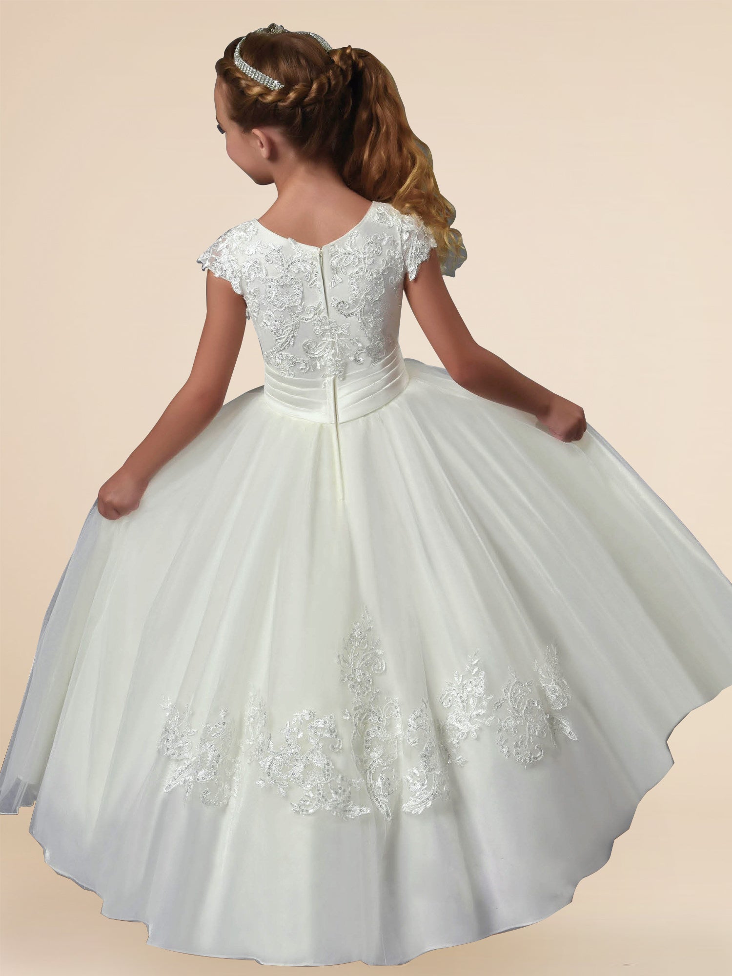 Lace A-Line Scoop Neck Sleeveless Flower Girl Dress-B500006