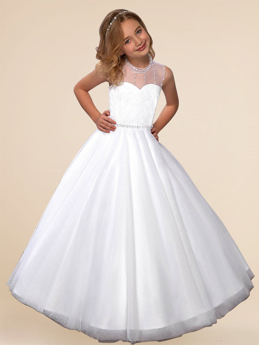 Lace A-Line Scoop Neck Sleeveless Flower Girl Dress-B500008