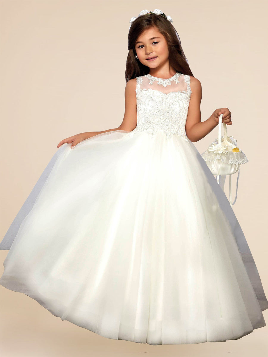 Lace A-Line Scoop Neck Sleeveless Flower Girl Dress-B500011