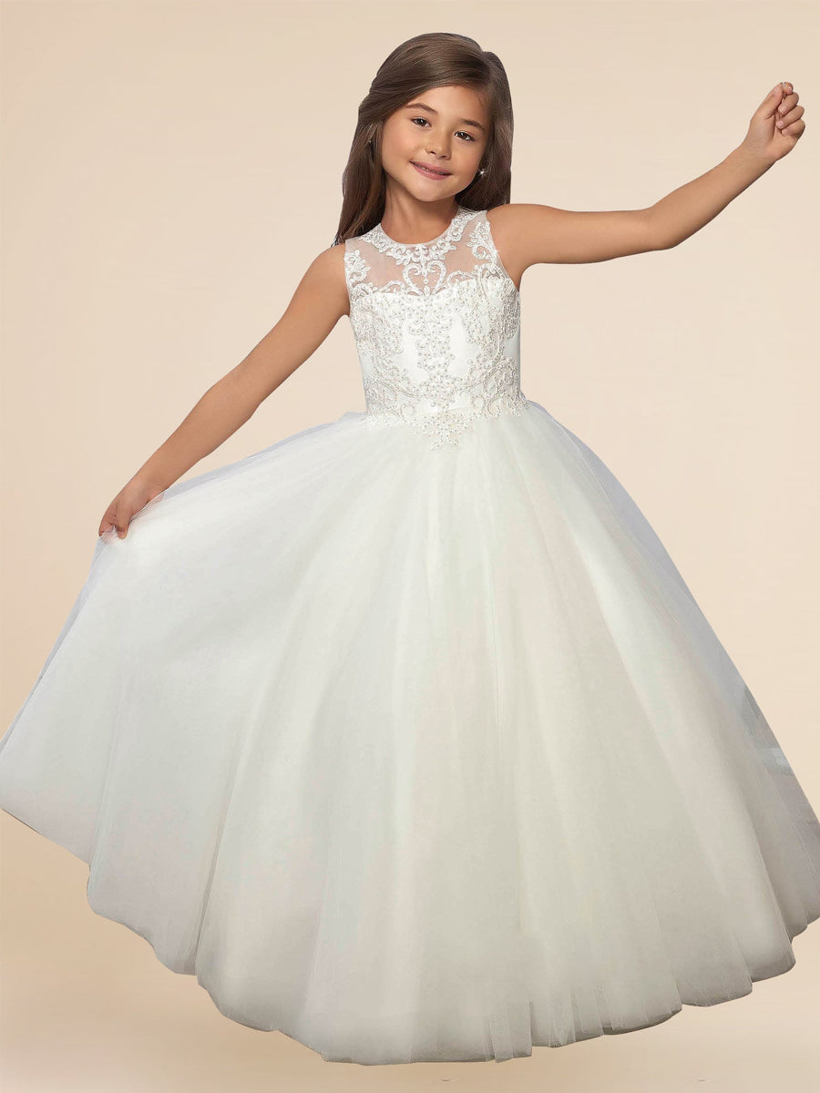 Lace A-Line Scoop Neck Sleeveless Flower Girl Dress-B500013