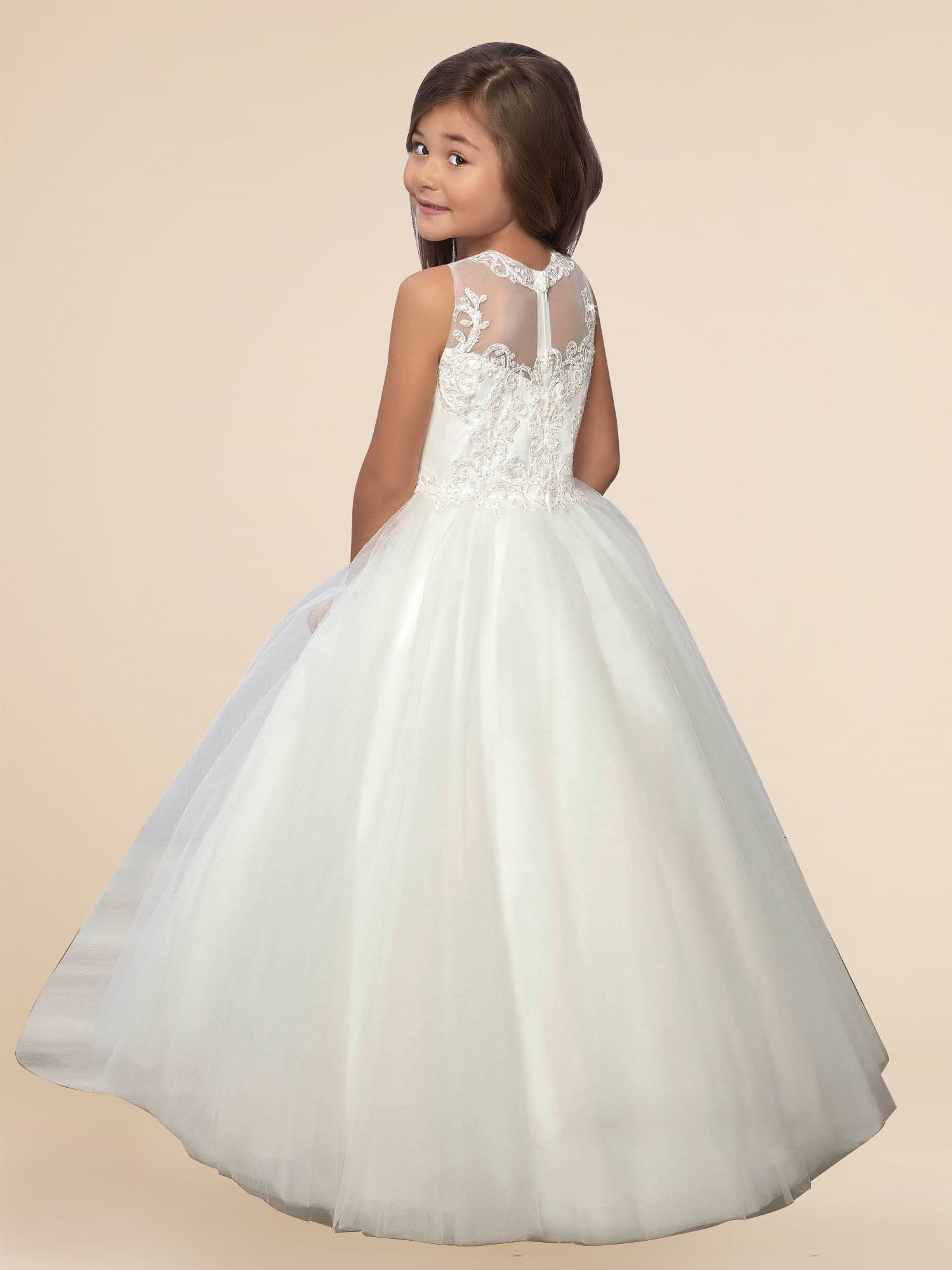 Lace A-Line Scoop Neck Sleeveless Flower Girl Dress-B500013