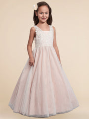 Lace A-Line V-Neck Sleeveless Flower Girl Dress-B500015