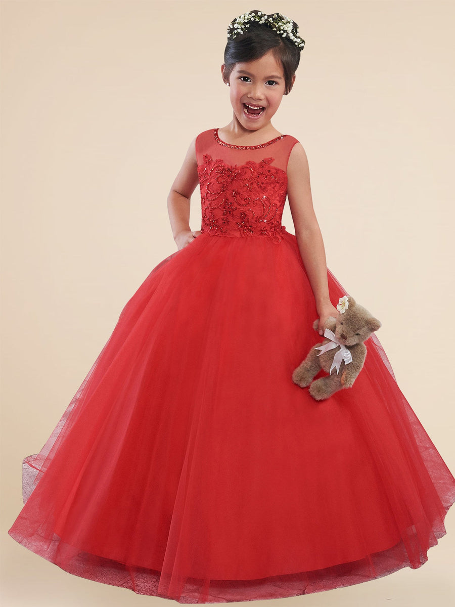 Lace A-Line Scoop Neck Sleeveless Flower Girl Dress-B500016