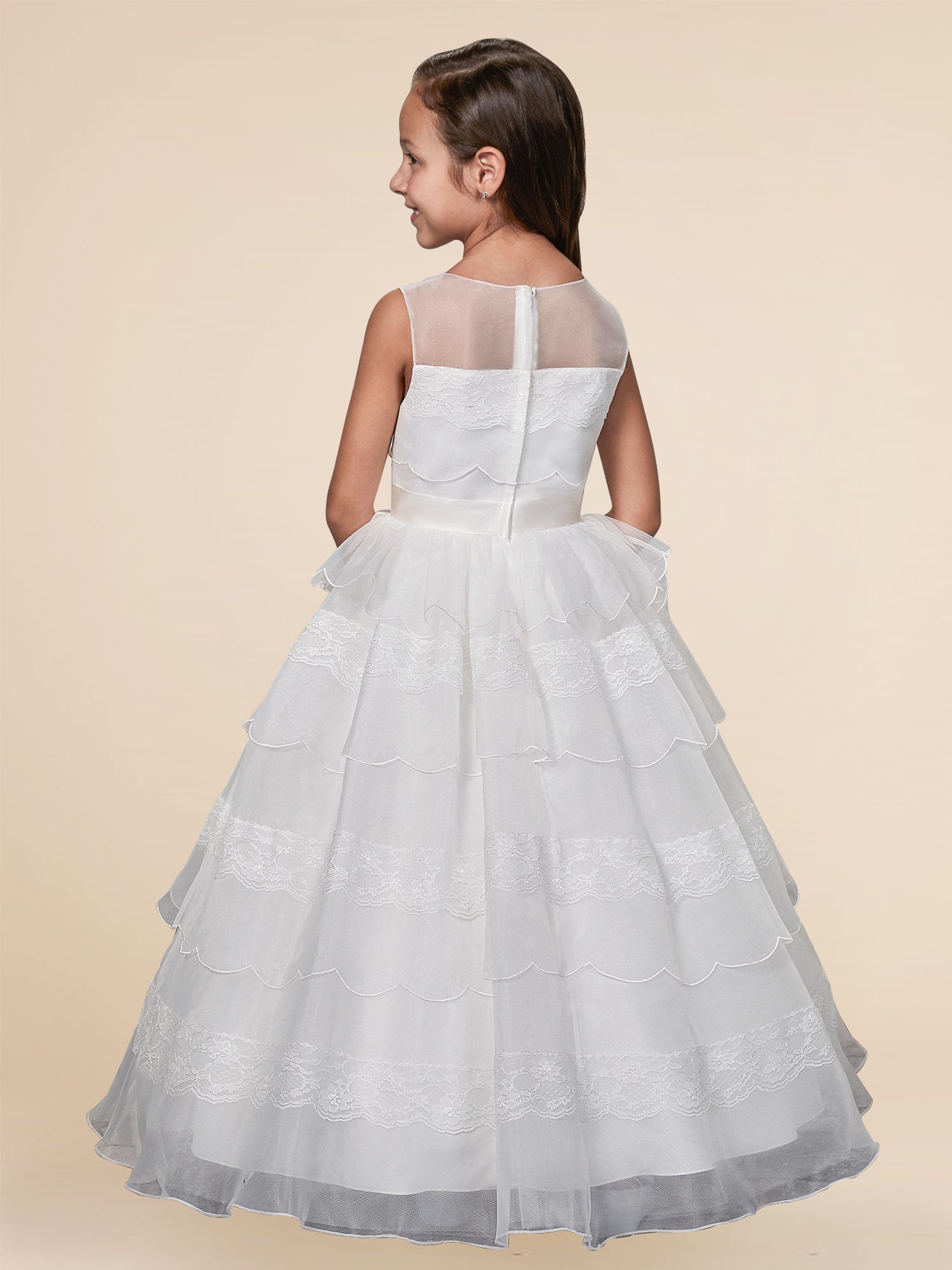 Lace A-Line Scoop Neck Sleeveless Flower Girl Dress-B500017