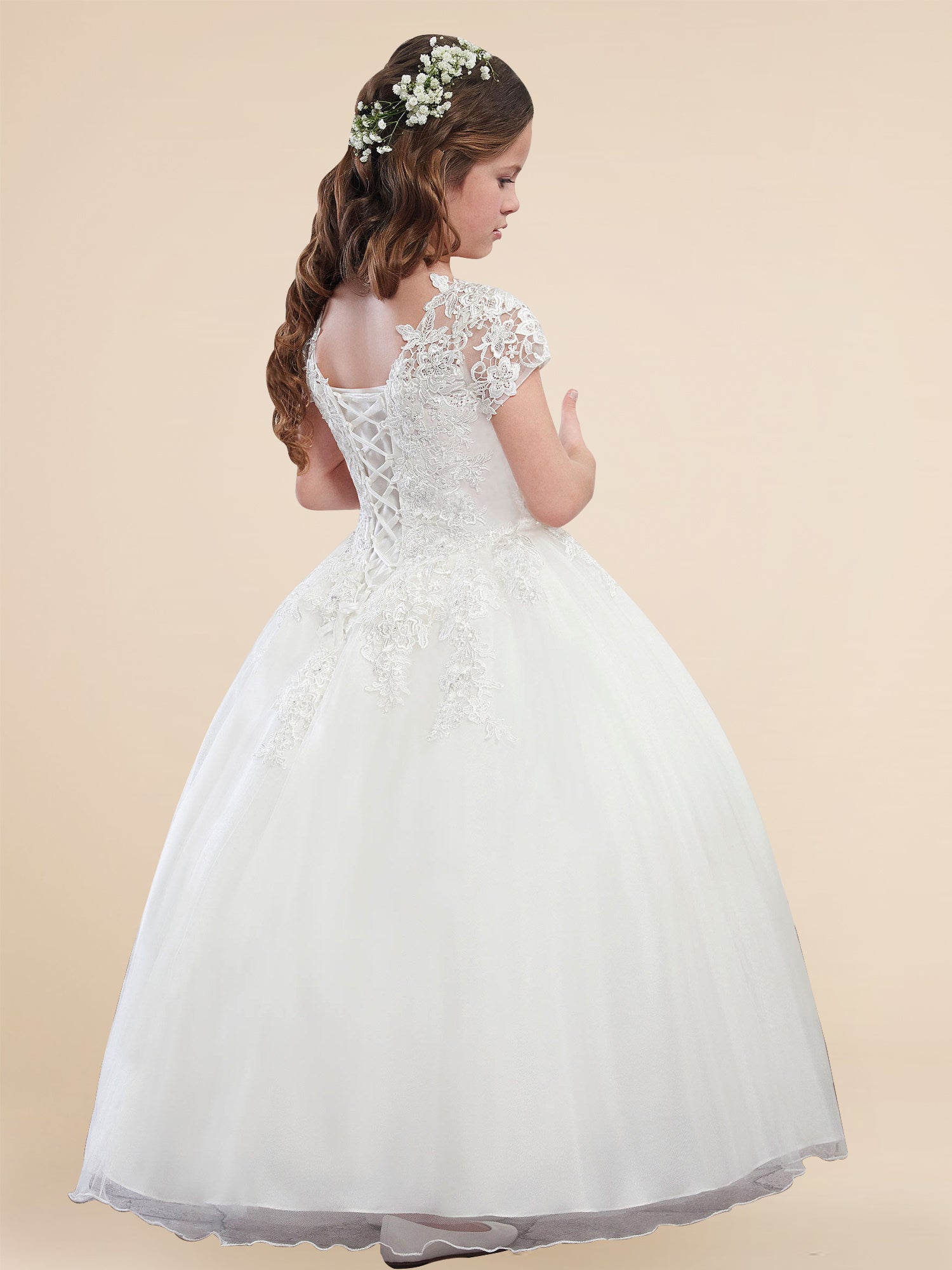 Lace A-Line Scoop Neck Sleeveless Flower Girl Dress-B500018