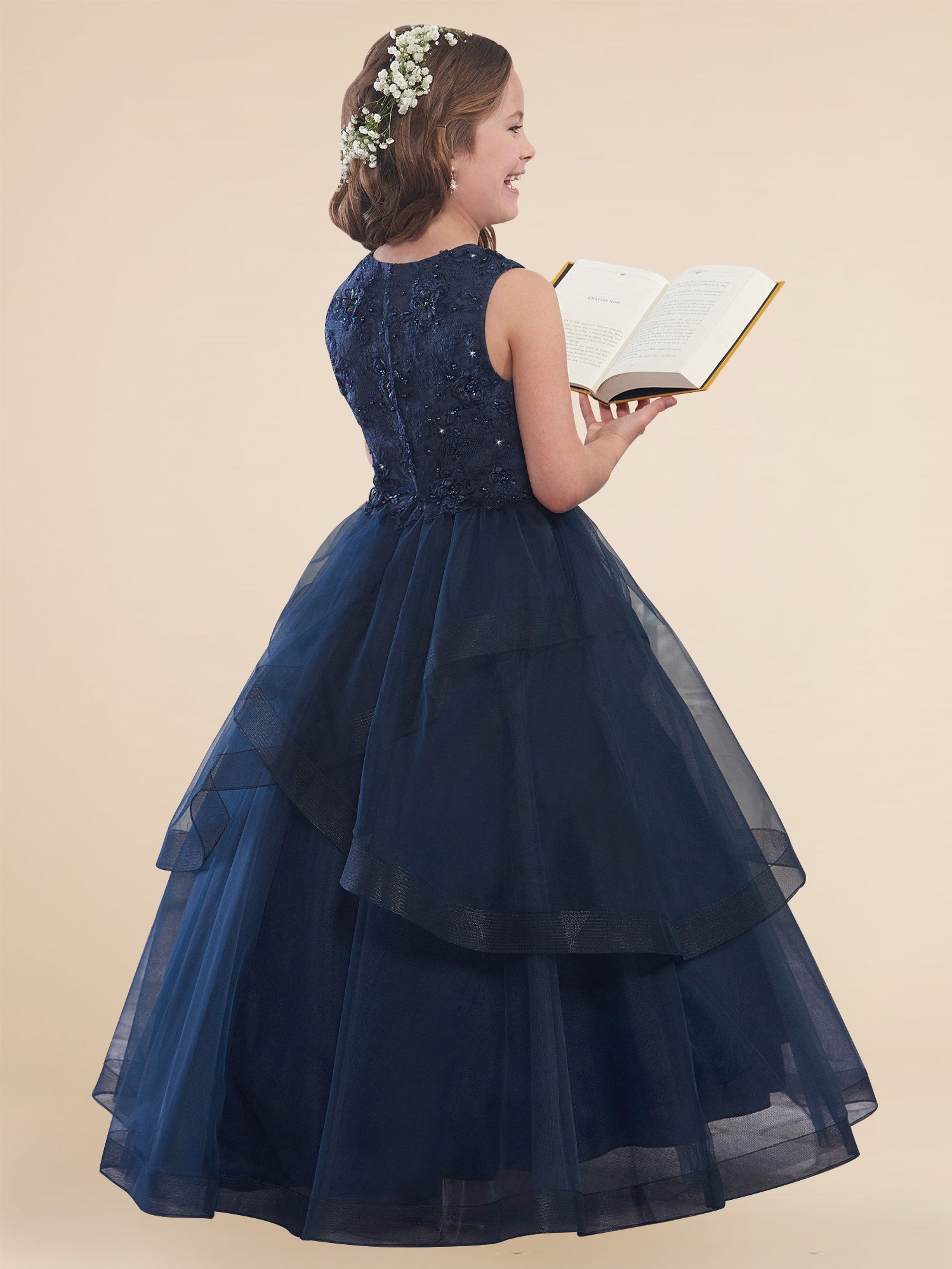 Lace A-Line Scoop Neck Sleeveless Flower Girl Dress-B500019