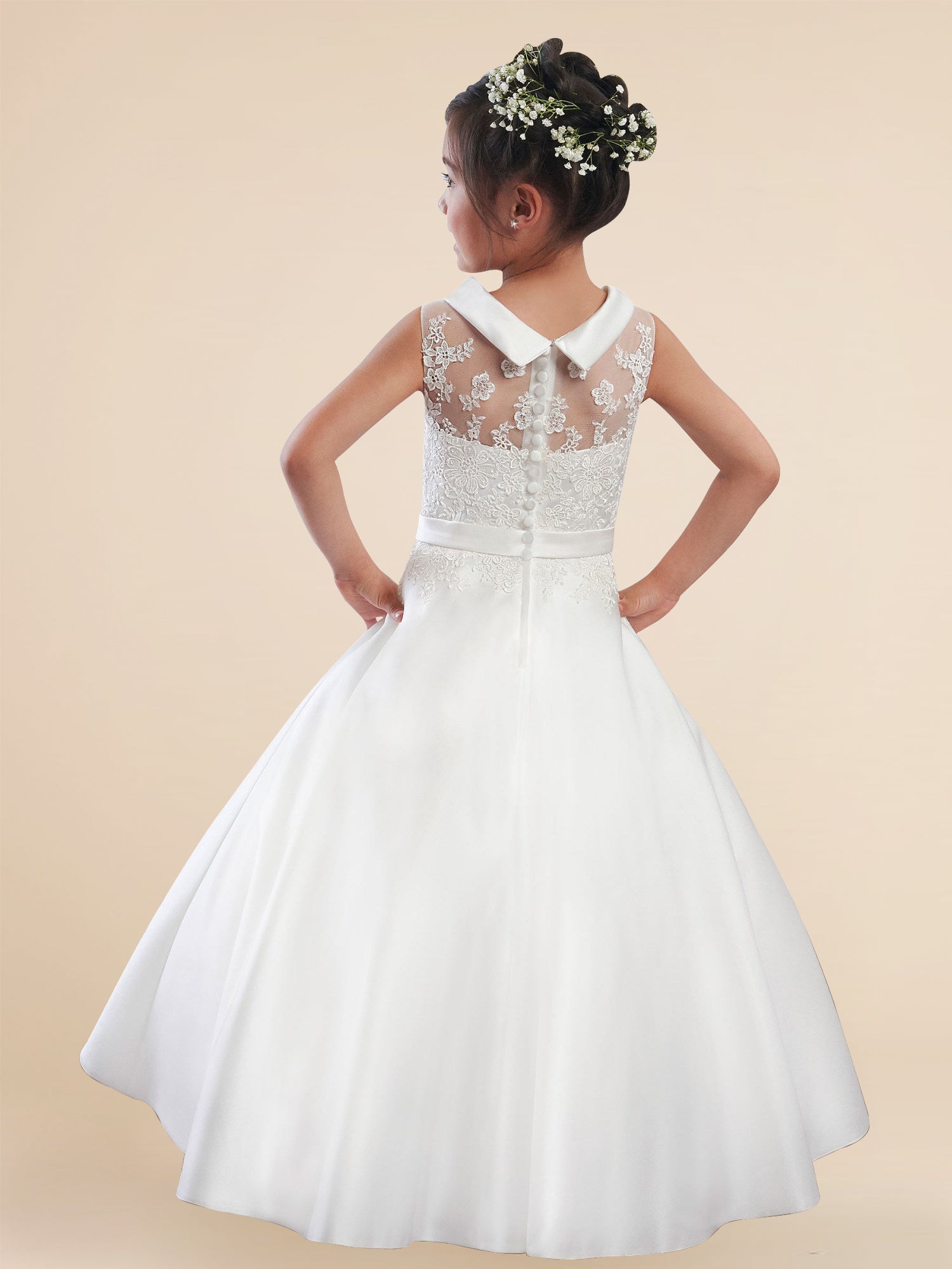Lace A-Line Scoop Neck Sleeveless Flower Girl Dress-B500020