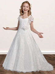 Lace A-Line Spaghetti Straps Sleeveless Flower Girl Dress-B500023