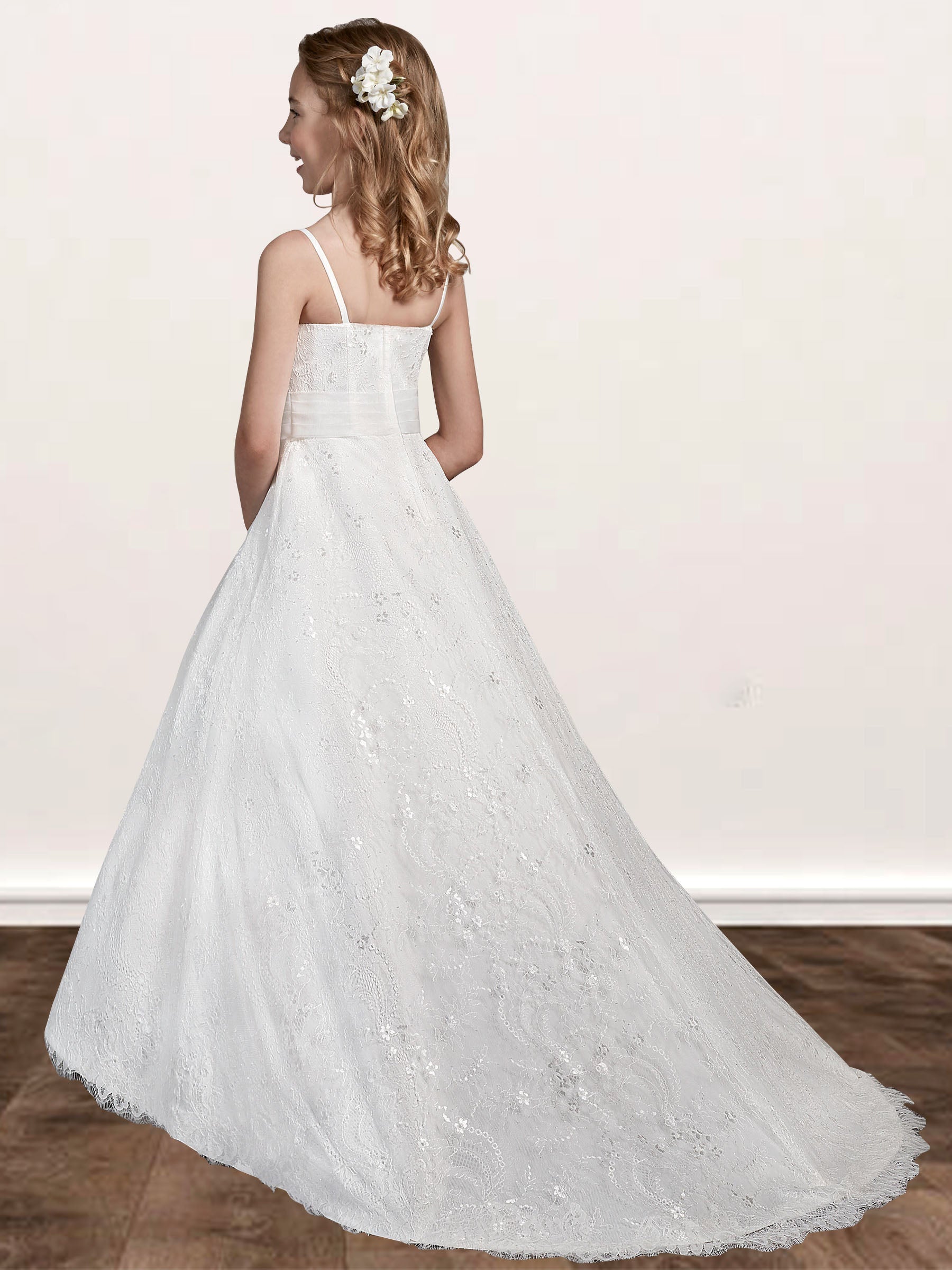 Lace A-Line Spaghetti Straps Sleeveless Flower Girl Dress-B500023