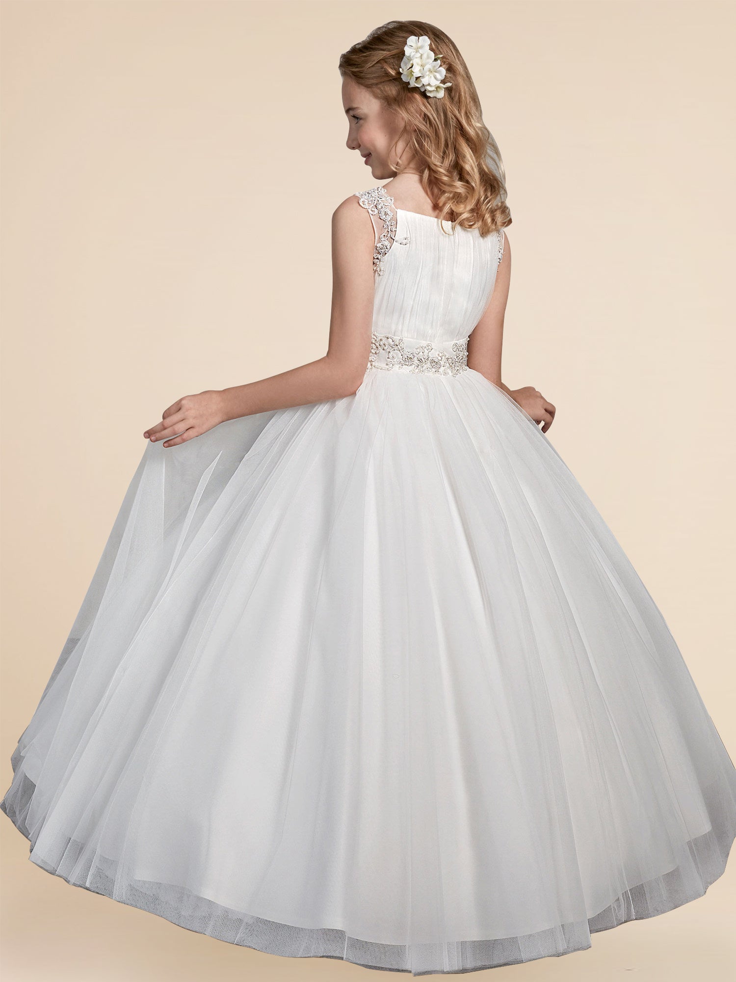 Lace A-Line Bateau/Boat Sleeveless Flower Girl Dress-B500024