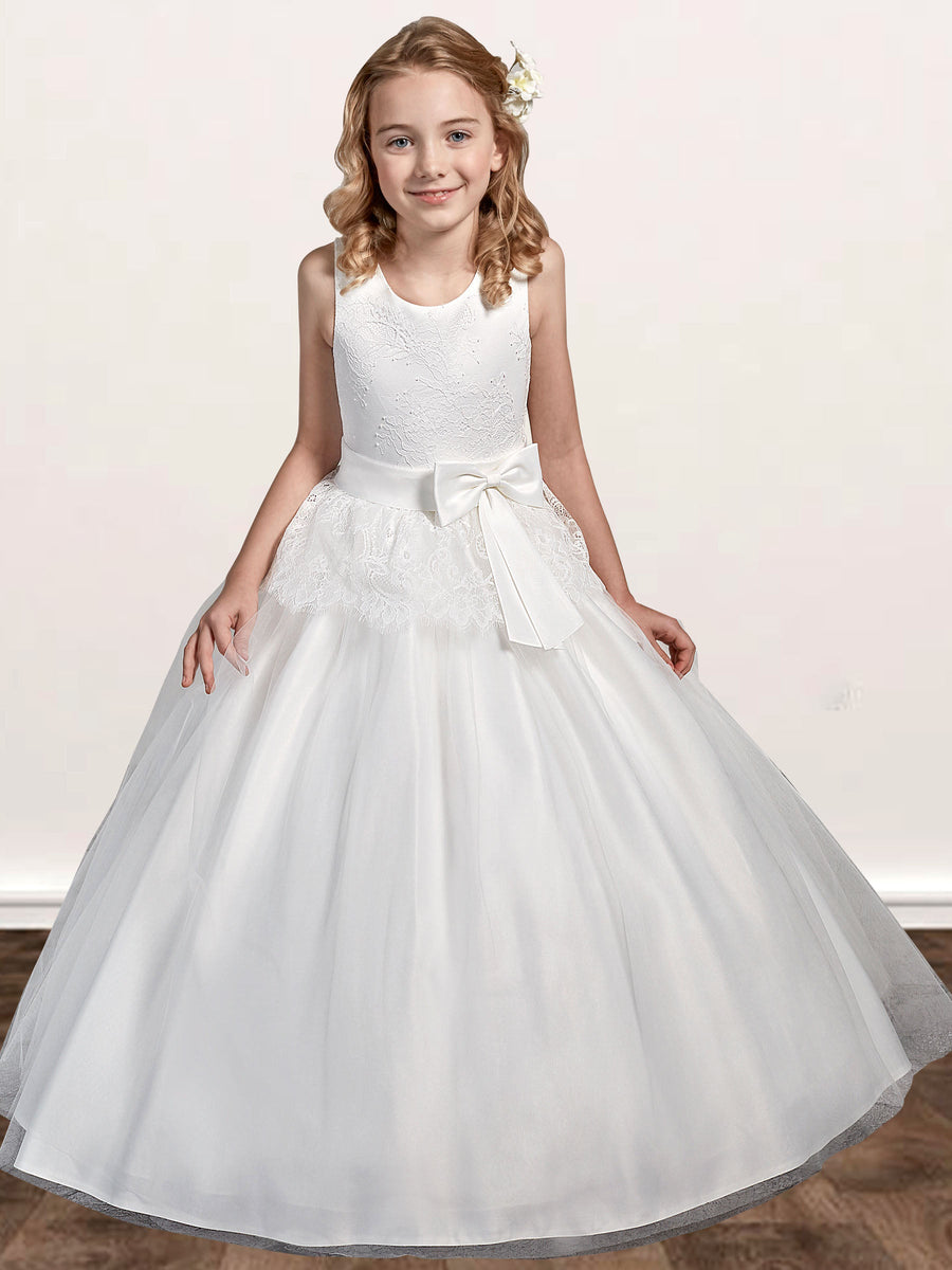 Lace A-Line Scoop Neck Sleeveless Flower Girl Dress-B500026