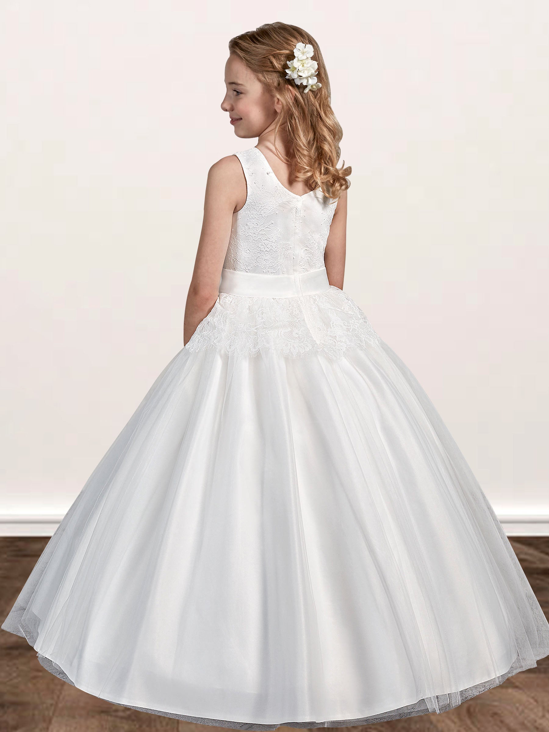 Lace A-Line Scoop Neck Sleeveless Flower Girl Dress-B500026