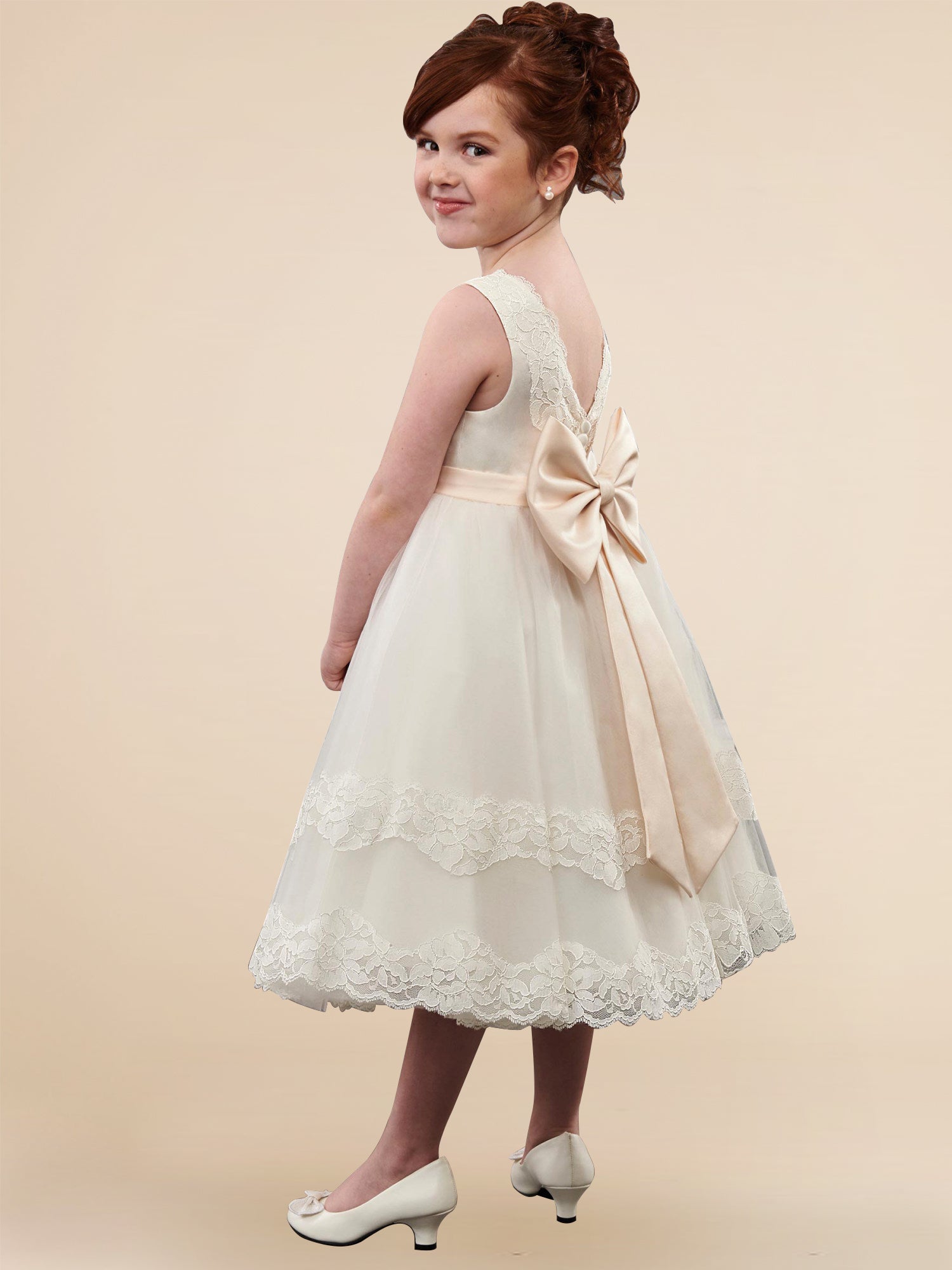 Lace V-Neck Sleeveless Flower Girl Dress