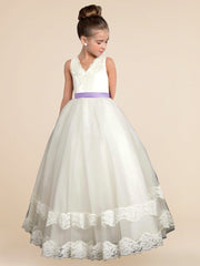 Lace V-Neck Sleeveless Flower Girl Dress