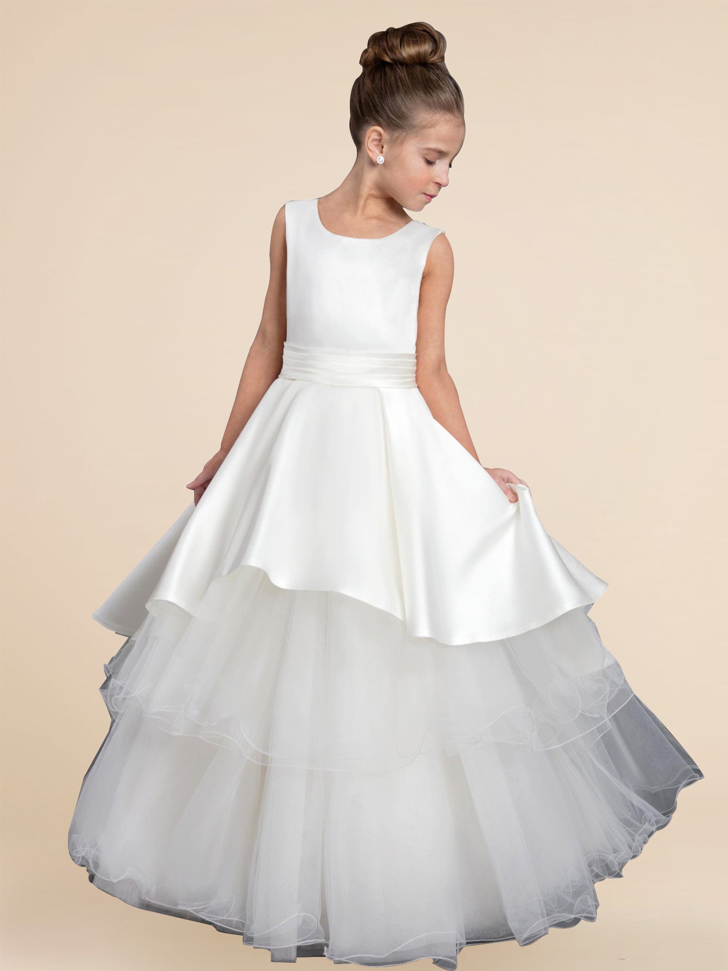 Lace V-Neck Sleeveless Flower Girl Dress