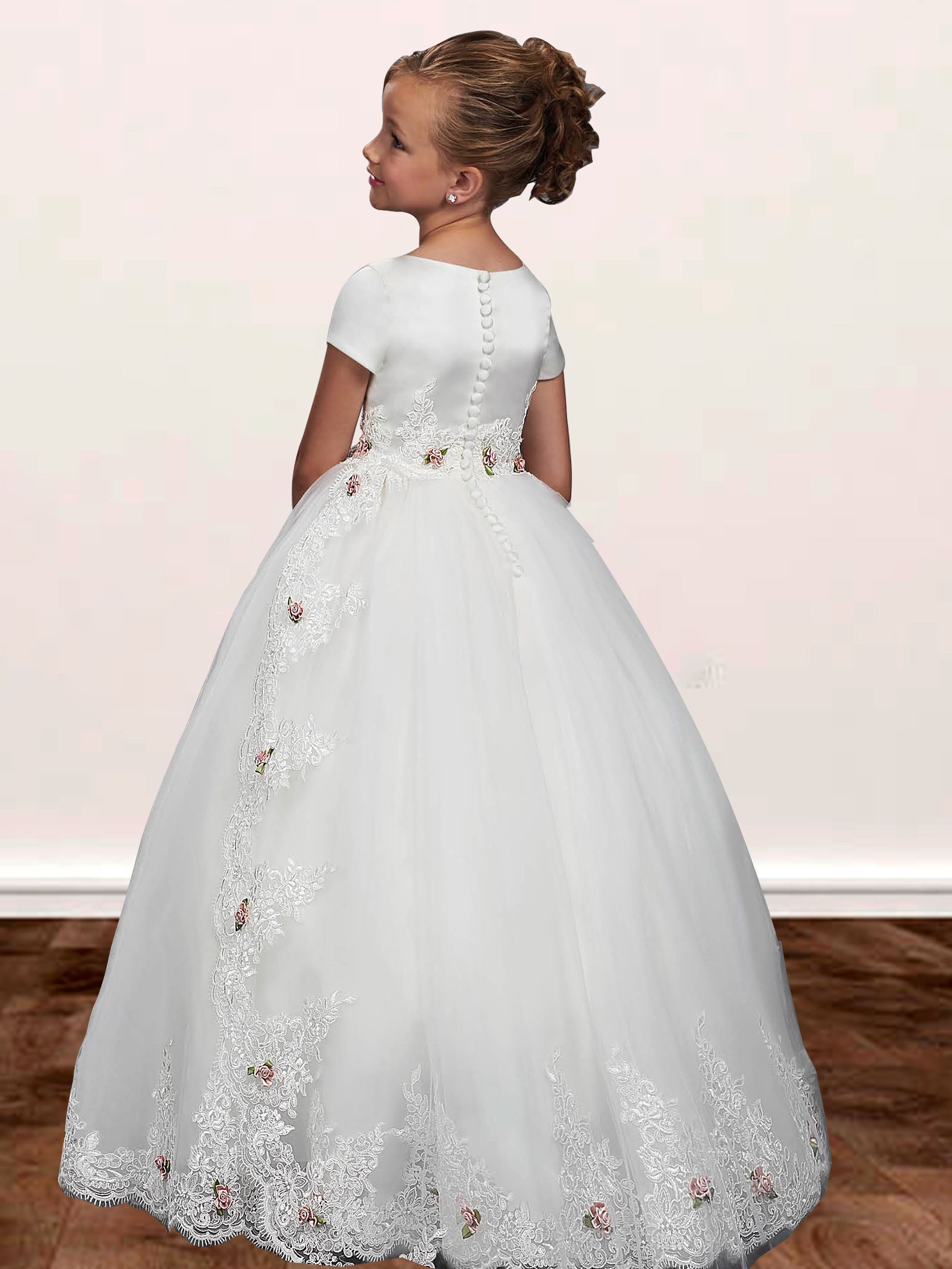 Lace A-Line Scoop Neck Sleeveless Flower Girl Dress-B500037