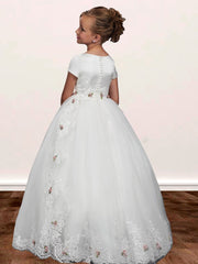 Lace A-Line Scoop Neck Sleeveless Flower Girl Dress-B500037