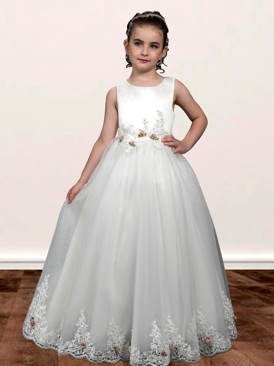 Lace A-Line Scoop Neck Sleeveless Flower Girl Dress-B500038
