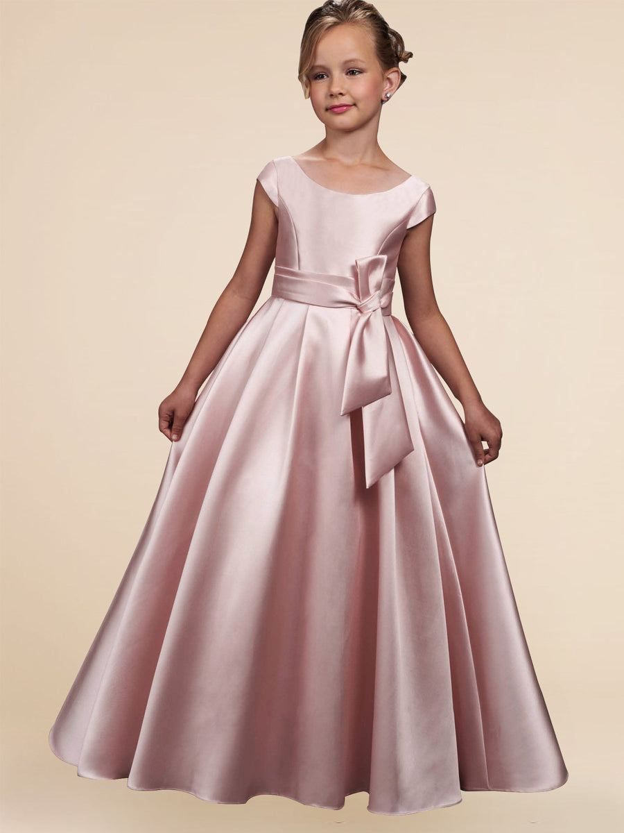 Satin A-Line Scoop Neck Sleeveless Flower Girl Dress-B500040