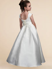 Satin A-Line Scoop Neck Sleeveless Flower Girl Dress-B500040