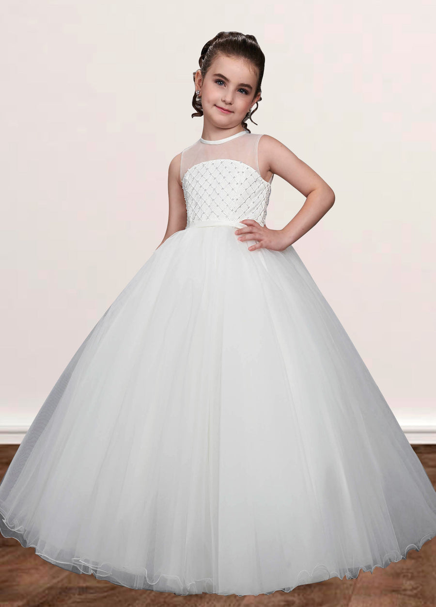 Lace A-Line Scoop Neck Sleeveless Flower Girl Dress-B500042