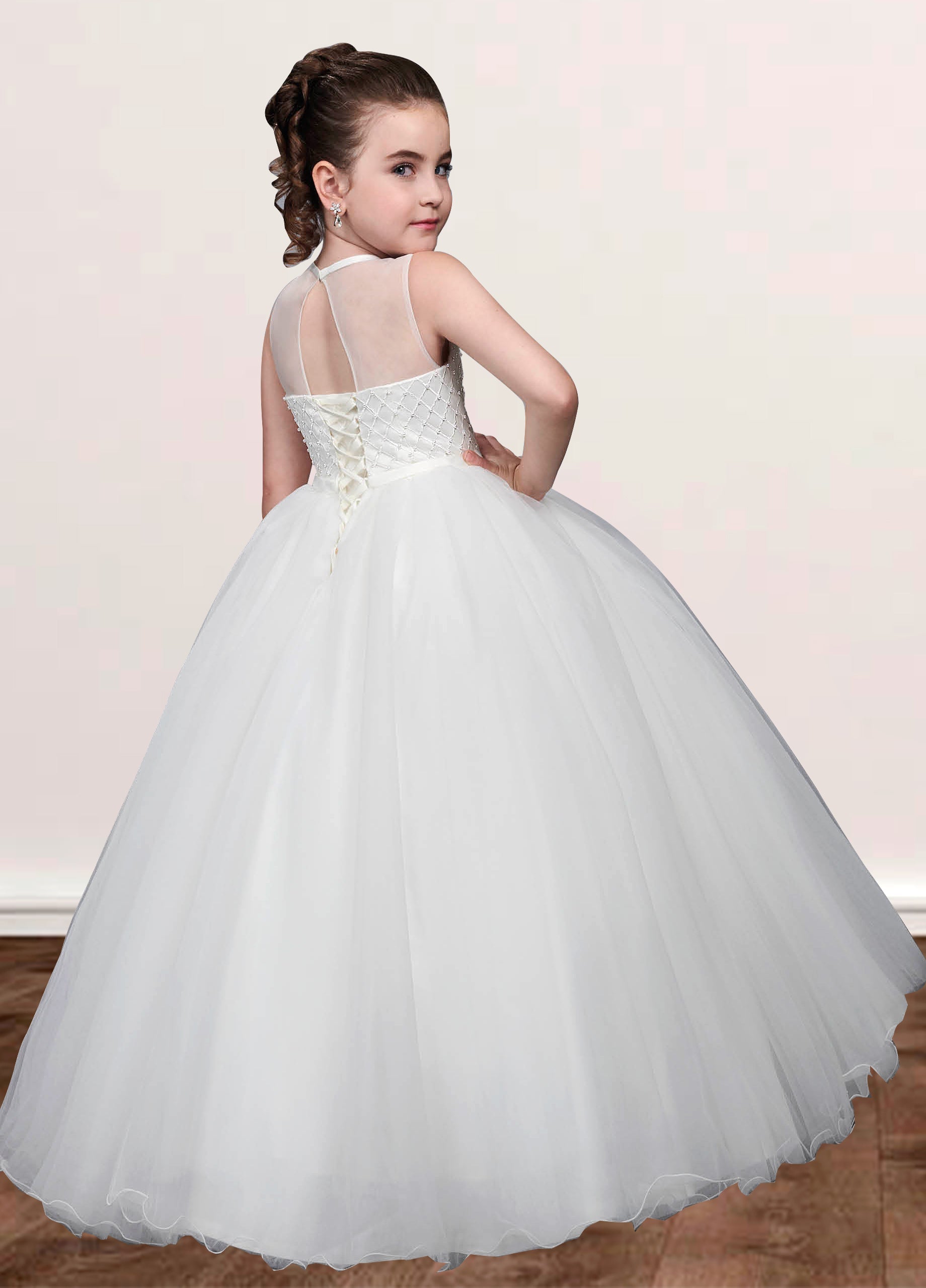 Lace A-Line Scoop Neck Sleeveless Flower Girl Dress-B500042