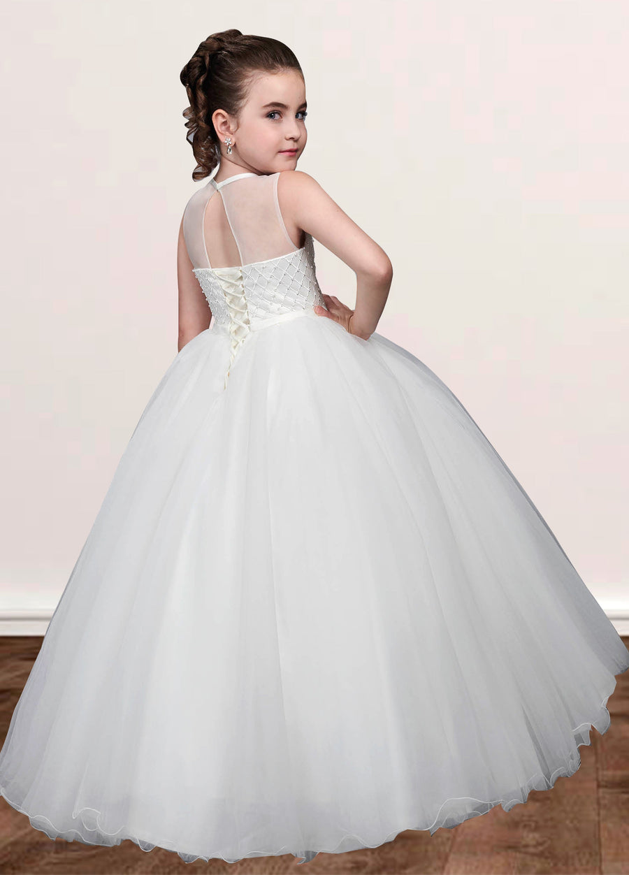 Lace A-Line Scoop Neck Sleeveless Flower Girl Dress-B500042