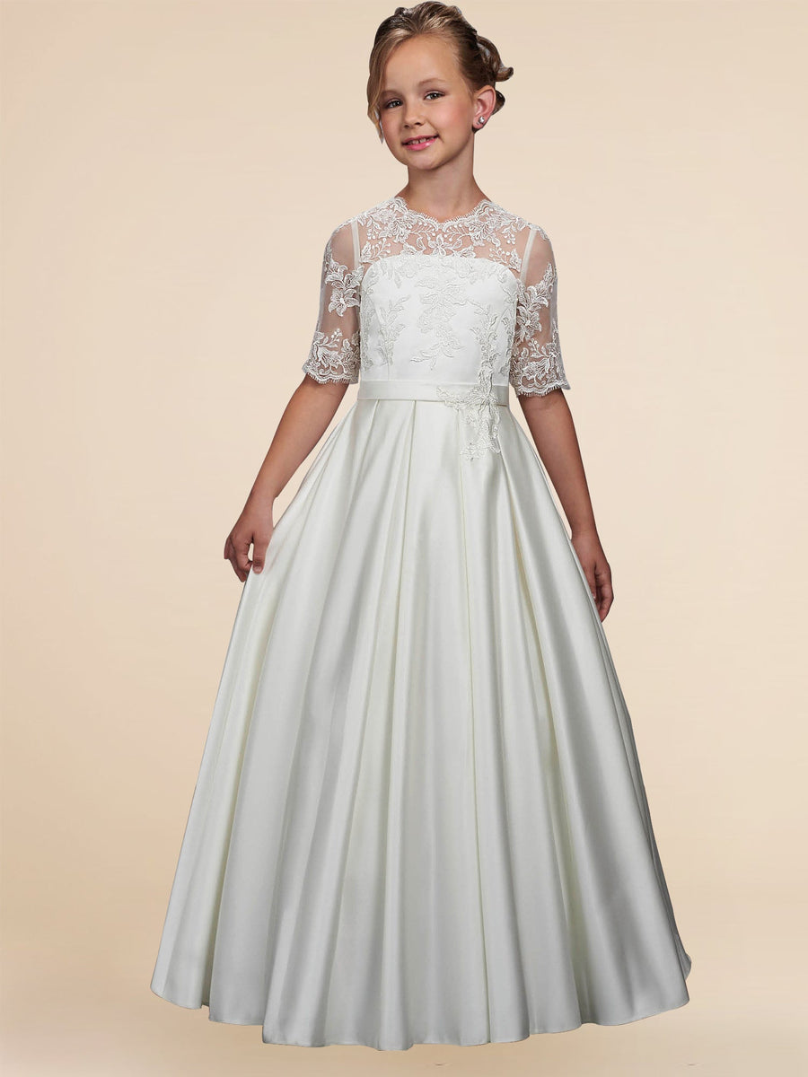Lace A-Line Scoop Neck Sleeveless Flower Girl Dress-B500043