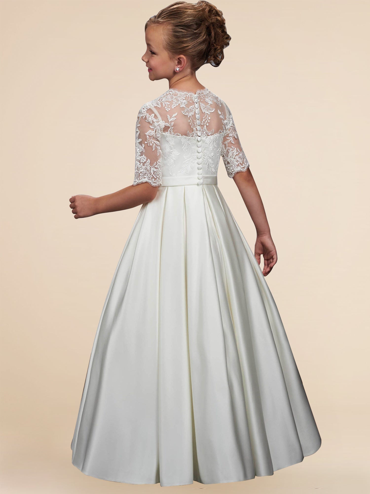 Lace A-Line Scoop Neck Sleeveless Flower Girl Dress-B500043