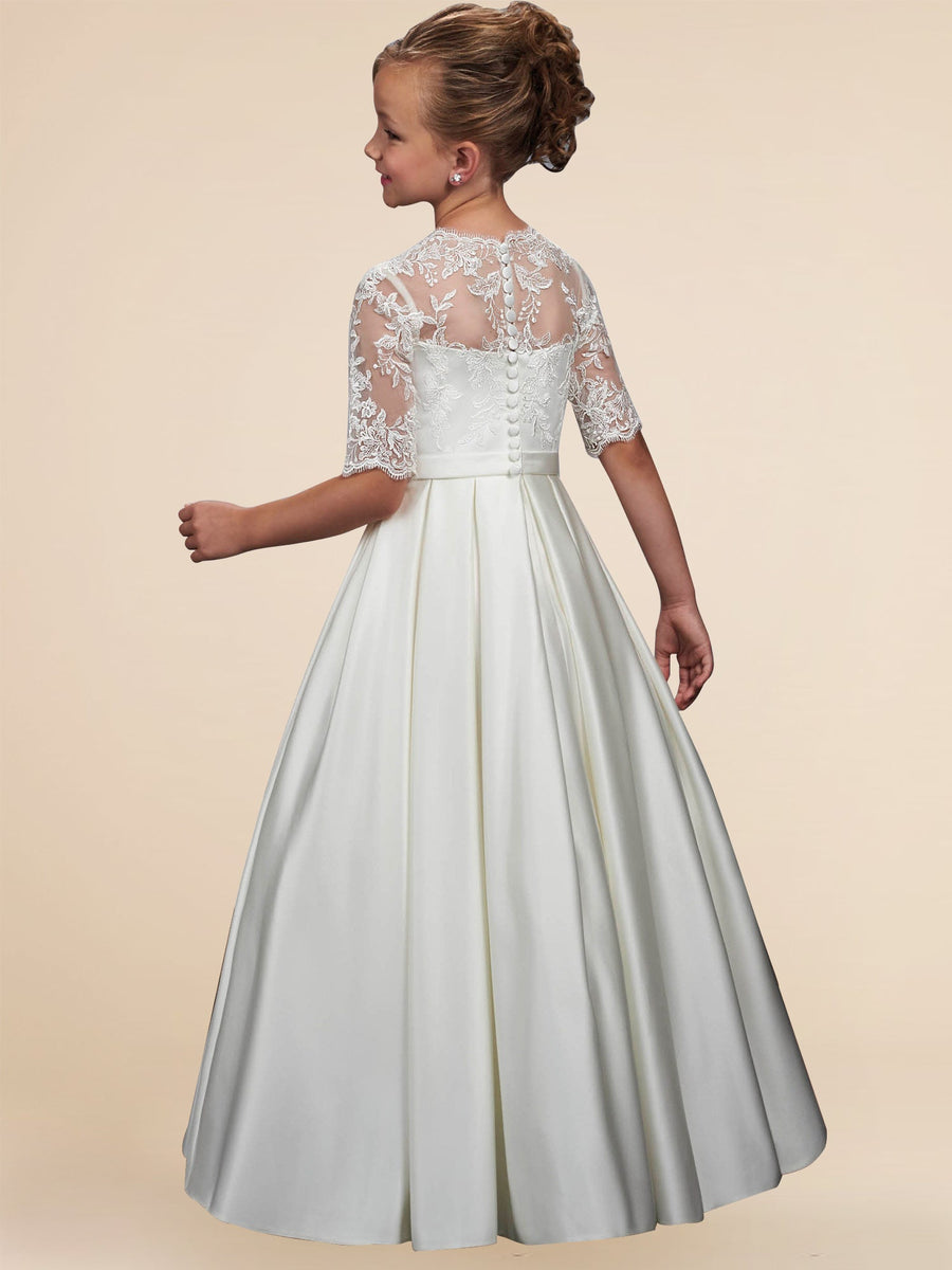 Lace A-Line Scoop Neck Sleeveless Flower Girl Dress-B500043