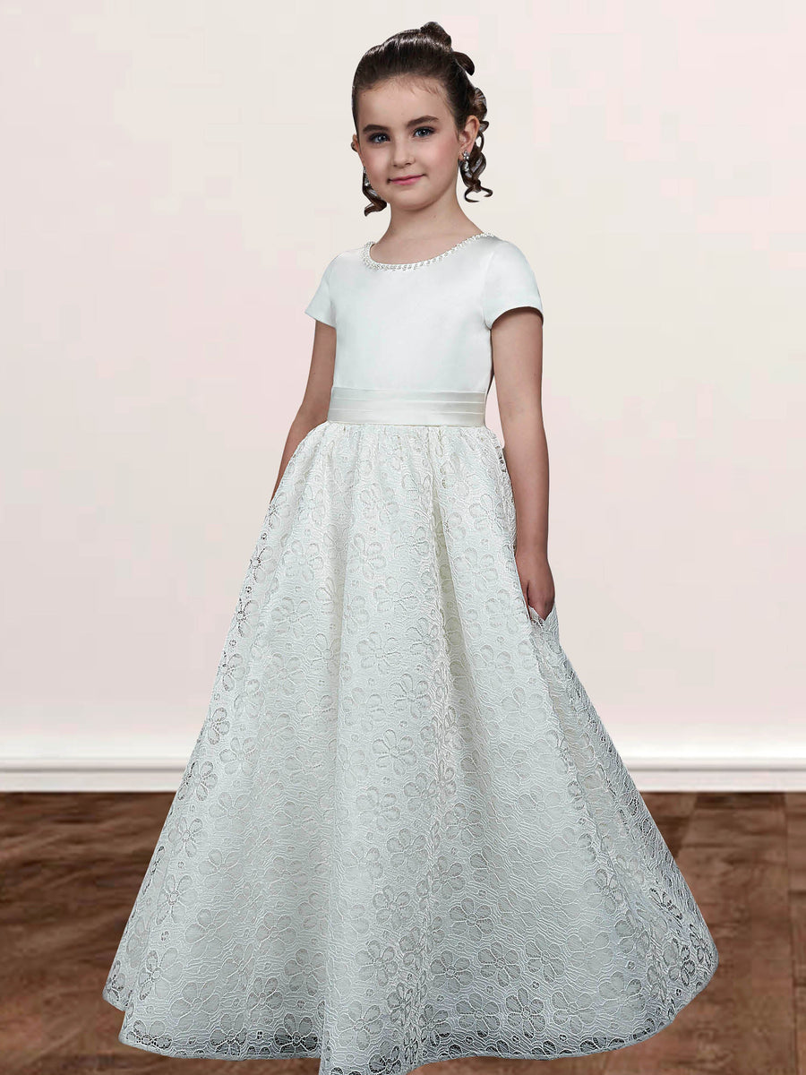 Lace A-Line Scoop Neck Sleeveless Flower Girl Dress-B500045