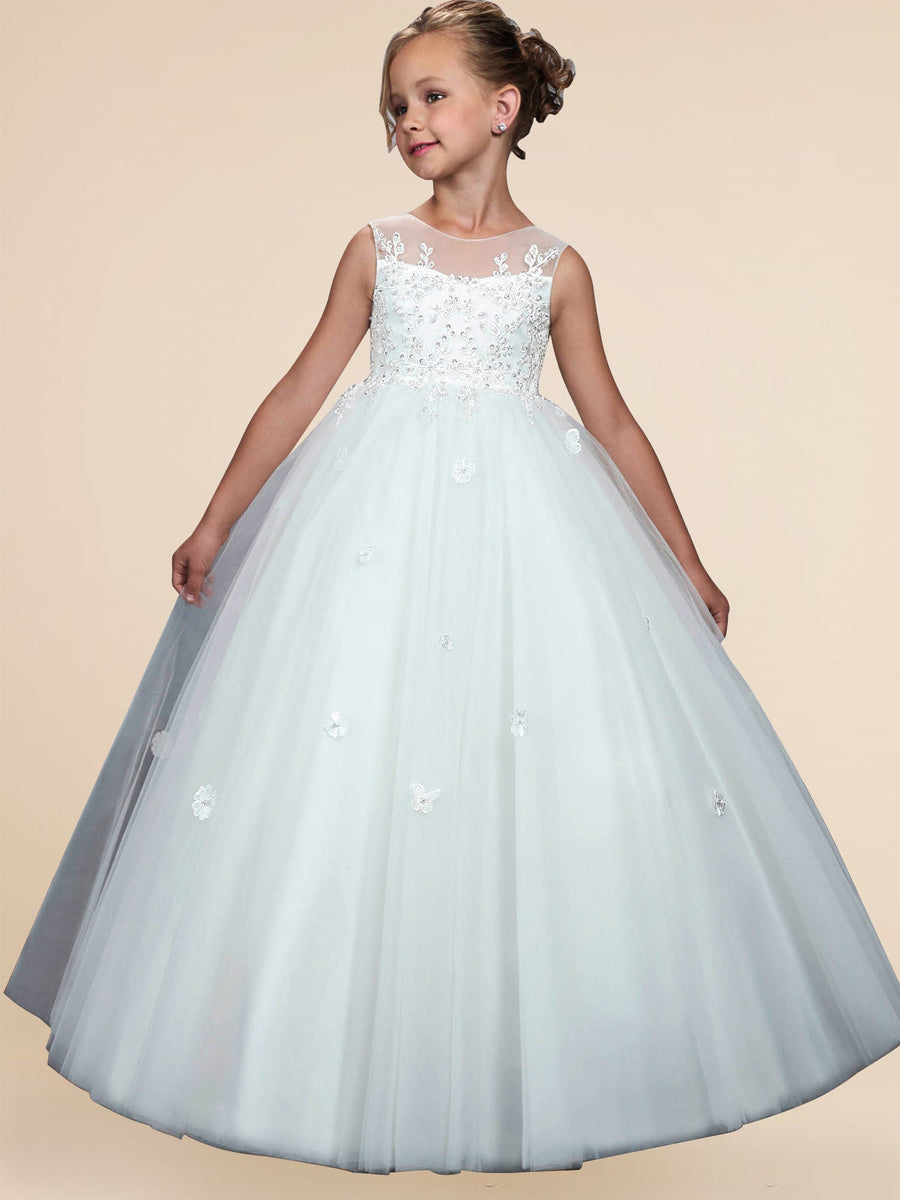 Lace A-Line Scoop Neck Sleeveless Flower Girl Dress-B500047