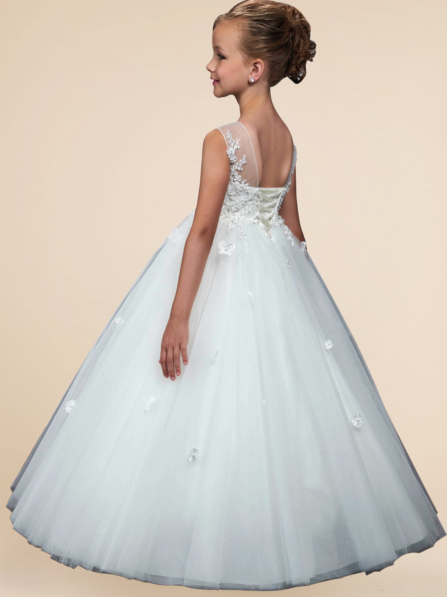 Lace A-Line Scoop Neck Sleeveless Flower Girl Dress-B500047