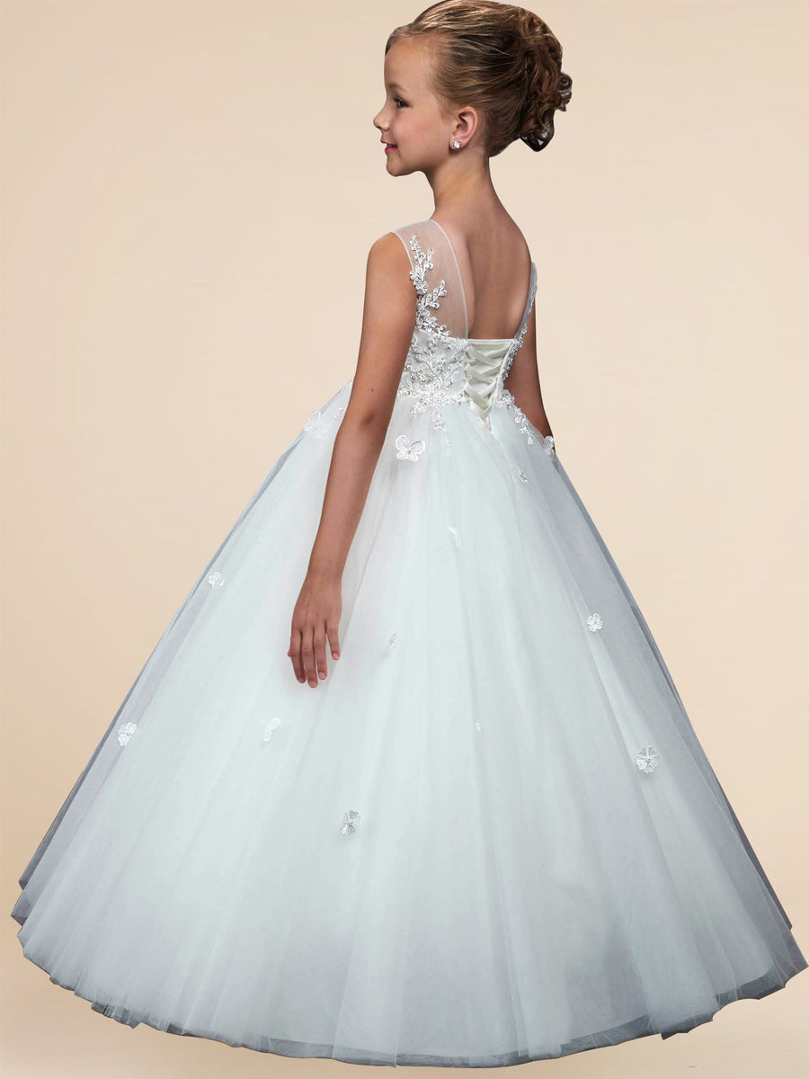 Lace A-Line Scoop Neck Sleeveless Flower Girl Dress-B500047