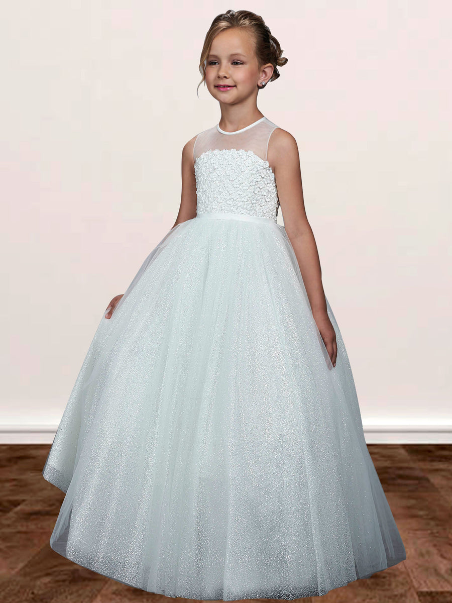 Lace A-Line Scoop Neck Sleeveless Flower Girl Dress-B500049