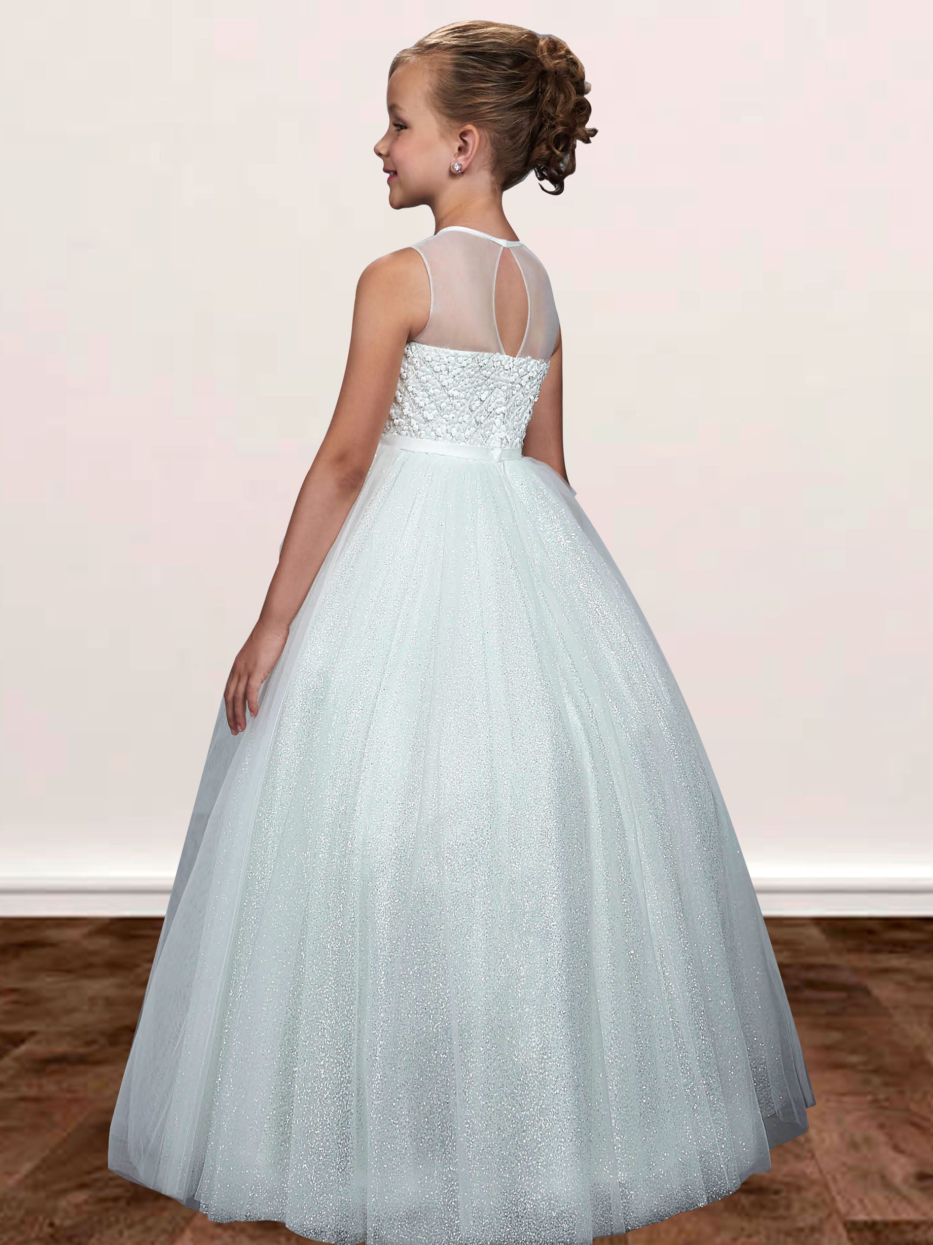 Lace A-Line Scoop Neck Sleeveless Flower Girl Dress-B500049